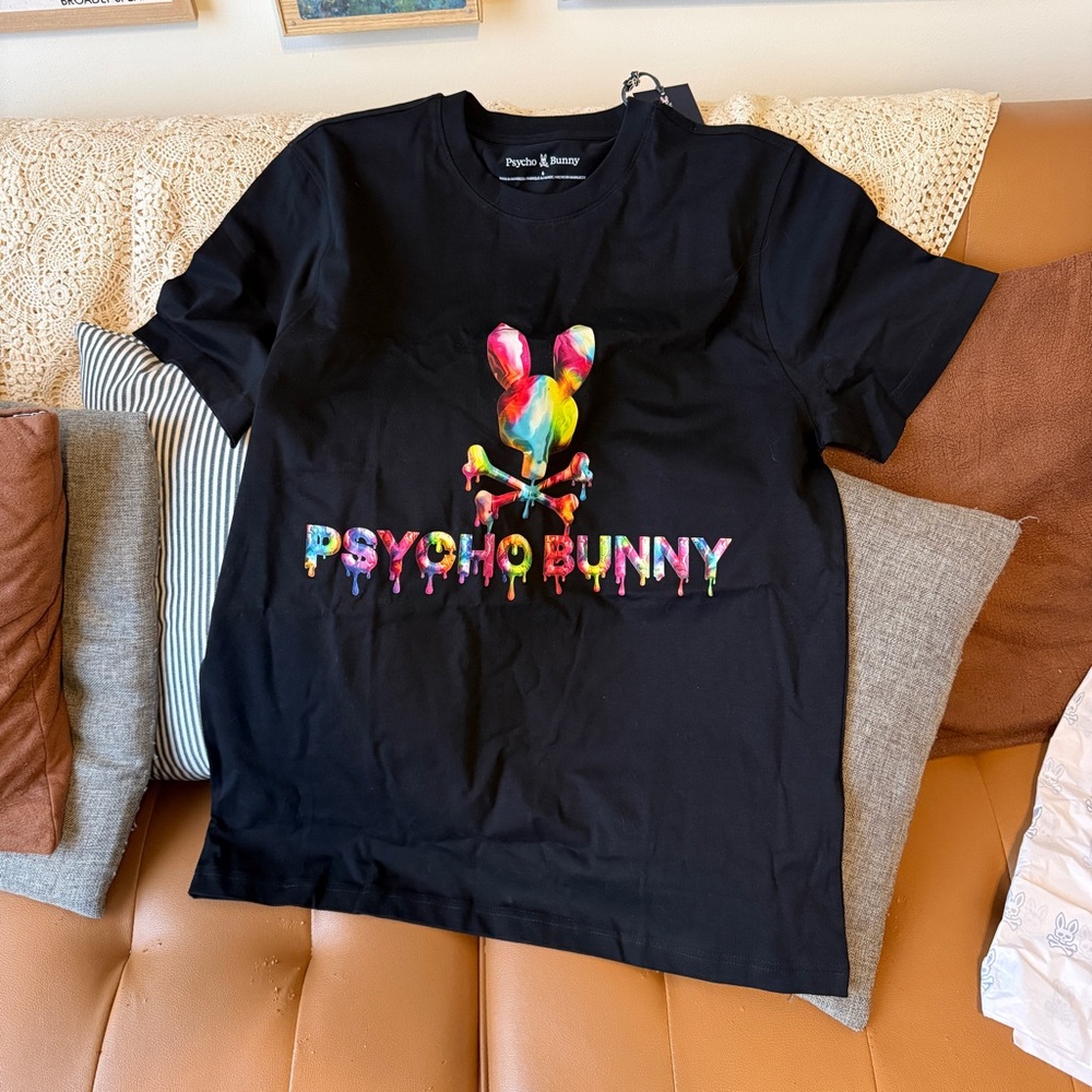 Psycho Bunny Black Tee with Vibrant Logo